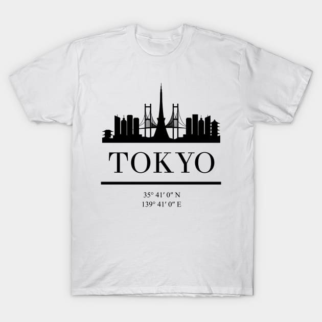 TOKYO JAPAN BLACK SILHOUETTE SKYLINE ART T-Shirt by deificusArt